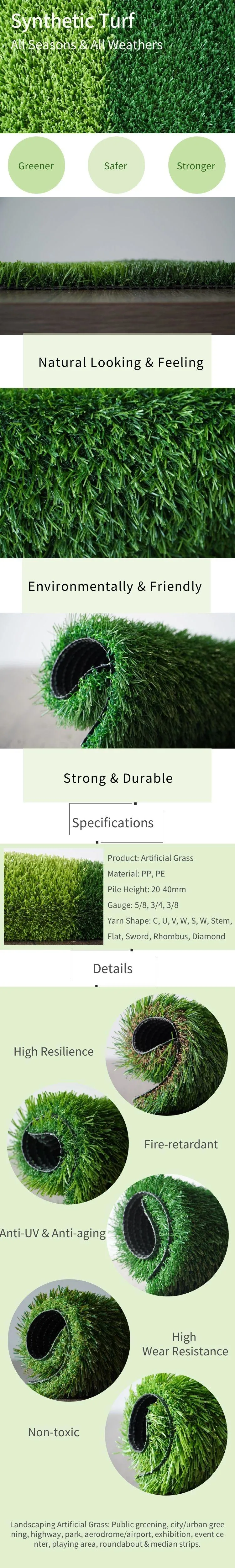 Artificial Grass Outdoor Green High Density Fake Lawn Turf of Dogs Pets Natural&Realistic Looking Garden Tidy Lush 40mm Pile Height