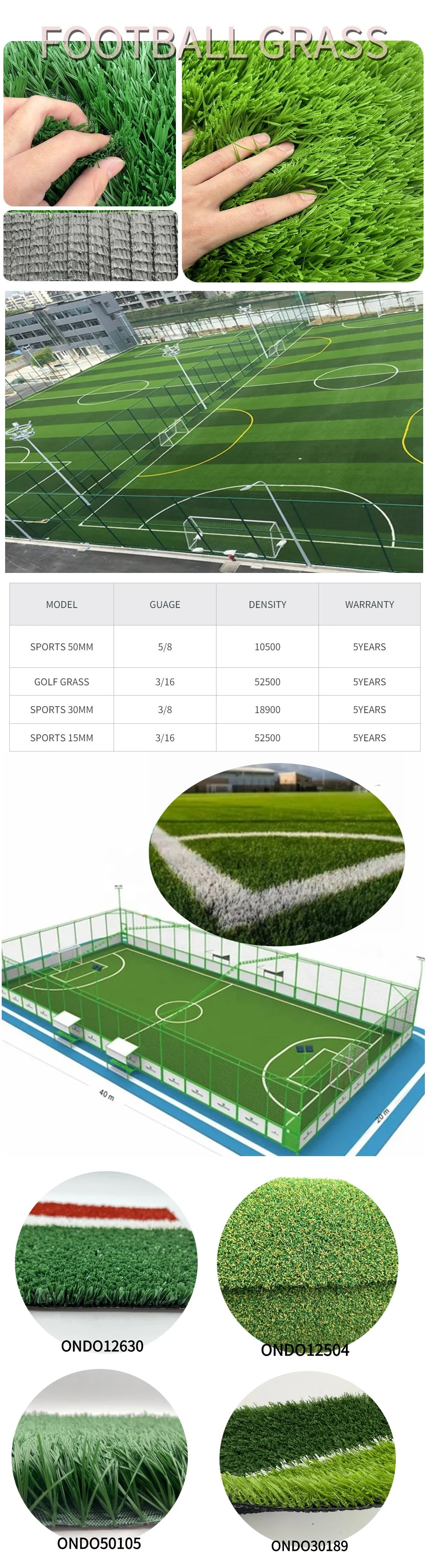 Sports Playground Gym Flooring 40mm Artificial Turf Green Grass Football Wall Turf for Multi Sport